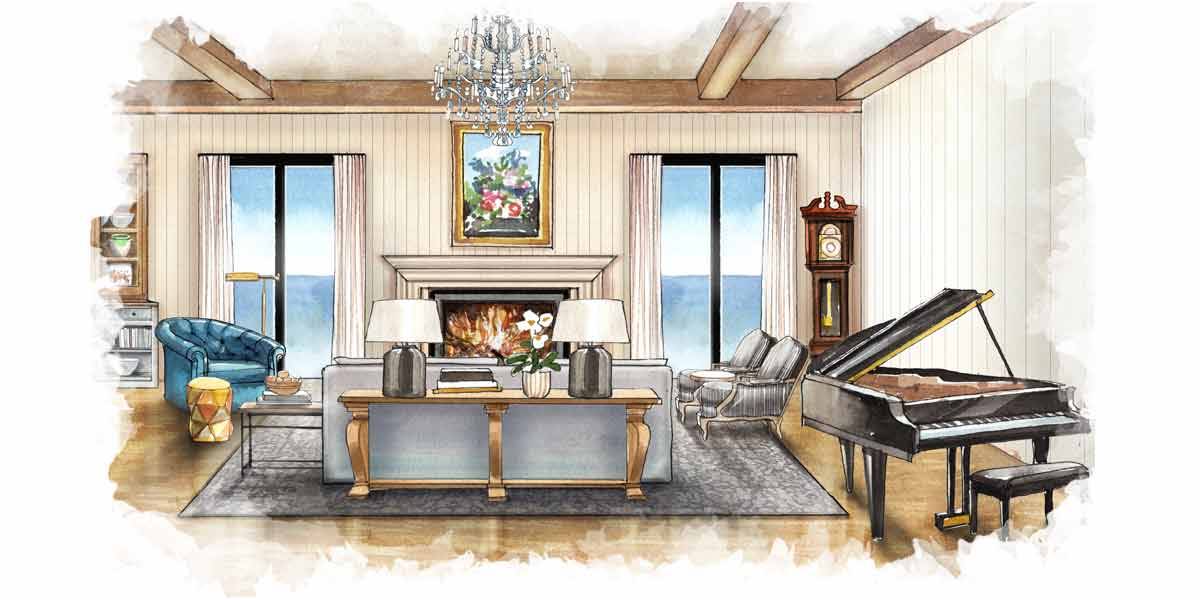 room interior illustration in watercolor