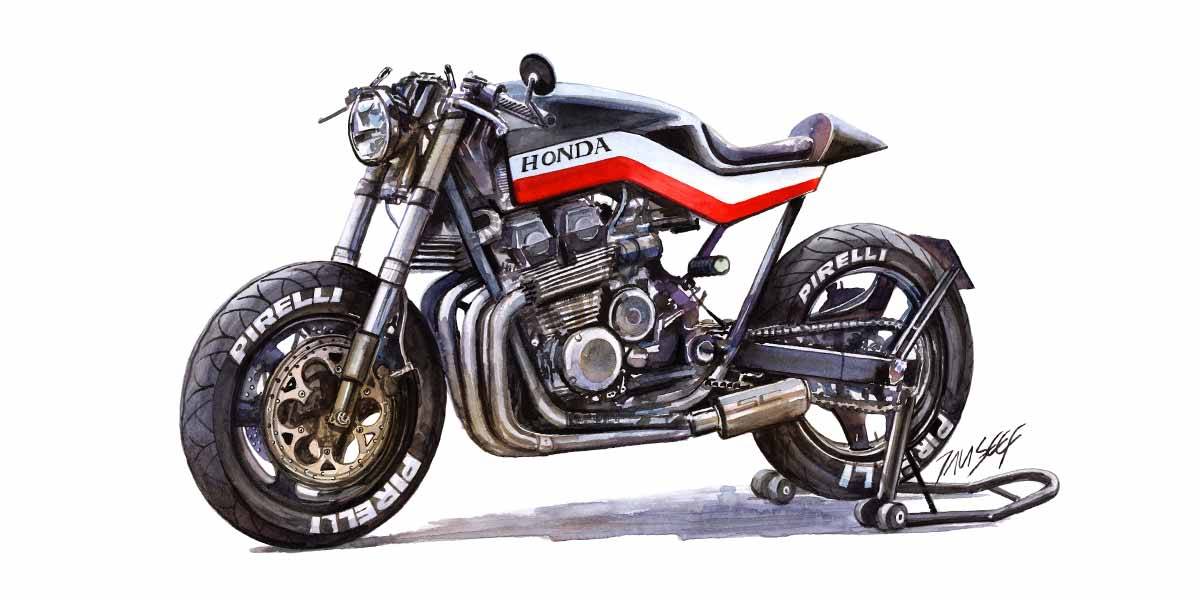 Honda cbx750 watercolor painting