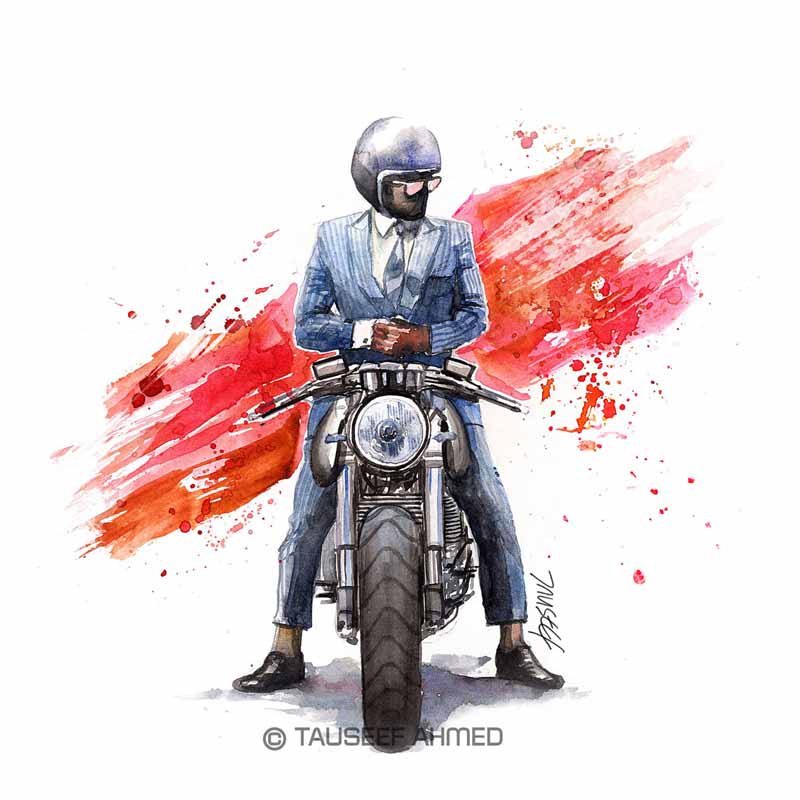 suited racer cafe racer painting