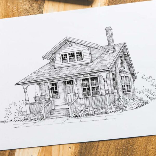 Pen and Ink House Drawings | Building Illustration | House Portrait Drawing