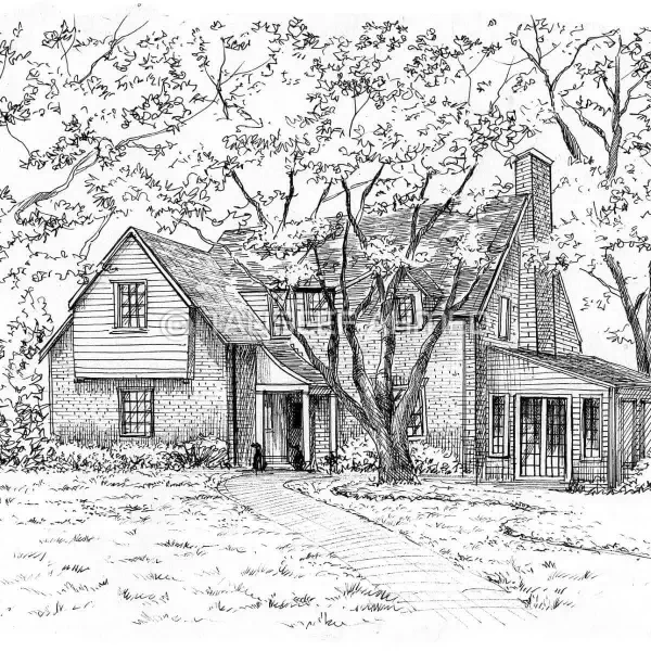 Custom Pen & Ink House Portrait and Building Illustrations